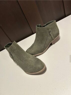 Women's Olive Green Suede Ankle Booties with Side Zip